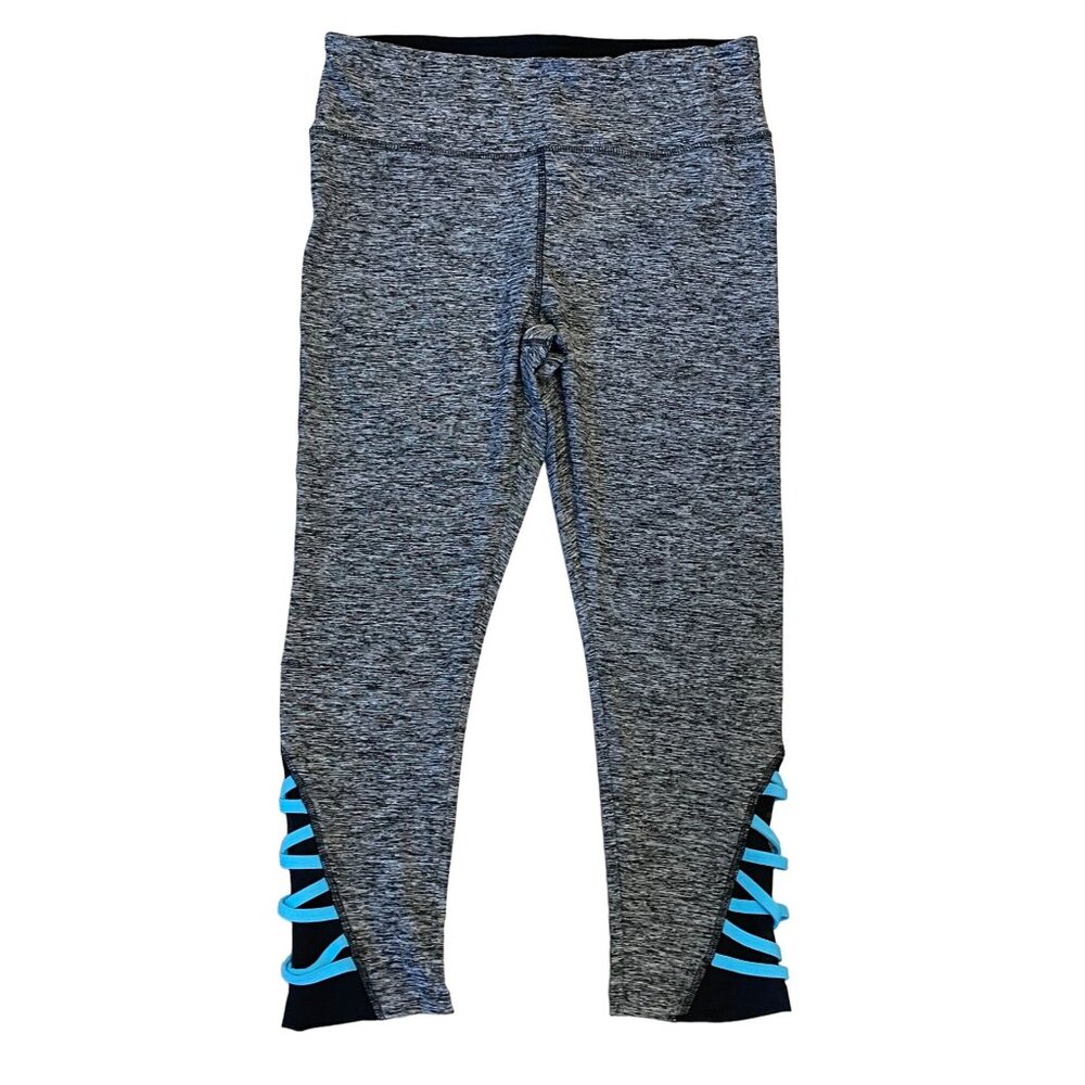 Vogo Athletica space dyed black legging turquoise ladder trim high waisted Large